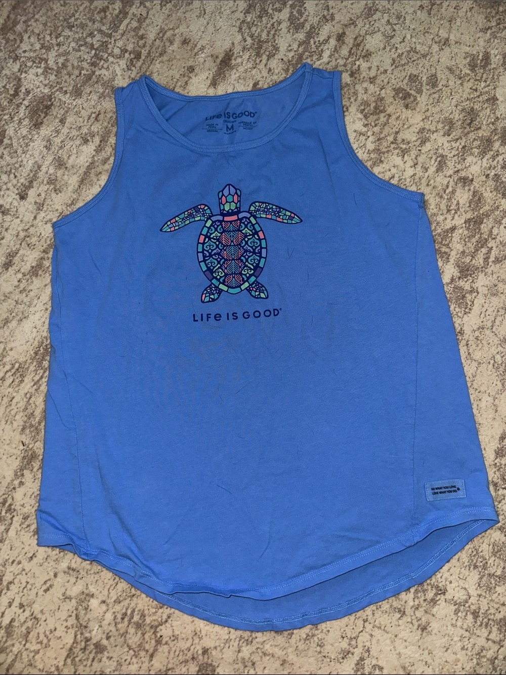 Life is Good Women’s Medium Blue Sea Turtle Graphic Tank Top Coastal Beach